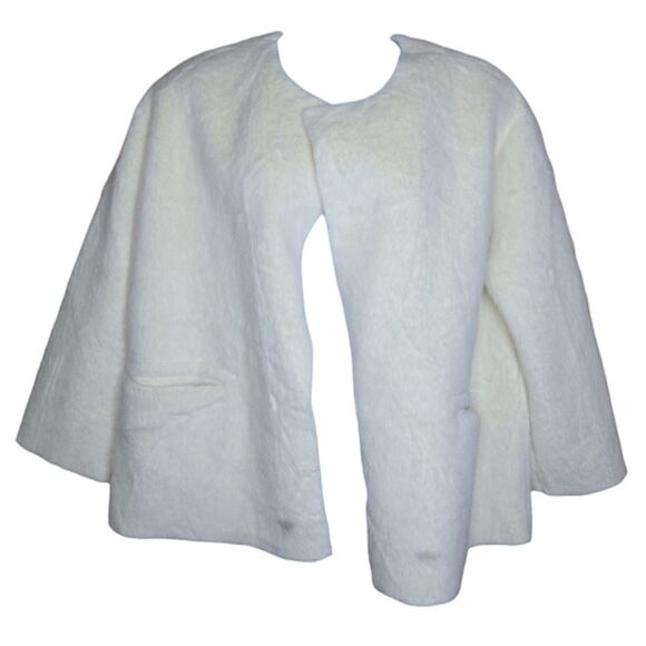 LUU SHOP white furry boxy oversized open front coat XL - Picture 1 of 14